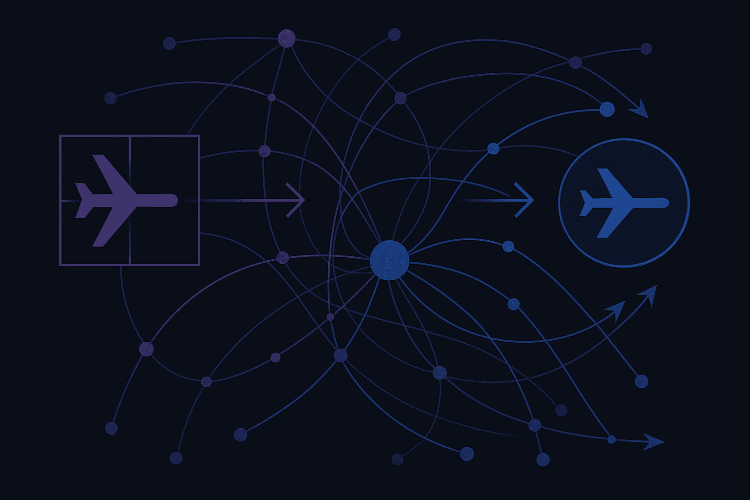 Airline distribution network visualization showing NDC data flows